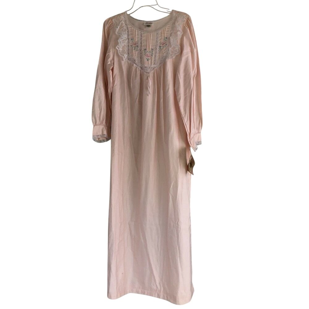 Barbizon Night Gown Vintage Pink Embroidered Size Medium Noreen Long NWT